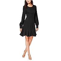 Women's Ruffled Long Sleeves Party Dress (Deep Black, 10)