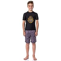 Wizarding World Harry Potter Boys' Hogwarts Crest Short-Sleeve Swimsuit Rashguard Top Swim Shirt (10/12) Black
