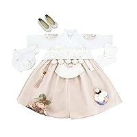 Hanbok Girl Baby Korea Traditional Clothing Set Ivory Beige Patch 100th days First Birthday Party Celebrations ddg001