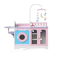 Olivia's Little World 6-in-1 Wooden Baby Doll Changing Station with Crib, Changing Table, High Chair, Double-Door Closet, Sink and Washing Machine, Multi