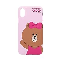 LINE Friends KCL-DBA011 iPhone Xs Max Case, Dual Guard Basic Chocolate, 6.5-Inch iPhone Cover, Wireless Charging Compatible