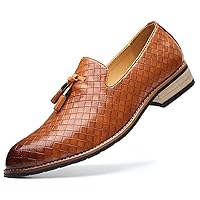 Men's Woven Tassel Smoking Loafers Classic Leather Business Foraml Dress Office Casual Slip On Vintage Brogue Shoes