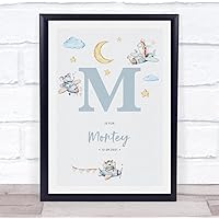 The Card Zoo New Baby Birth Details Nursery Christening Blue Planes Initial M Gift Print
