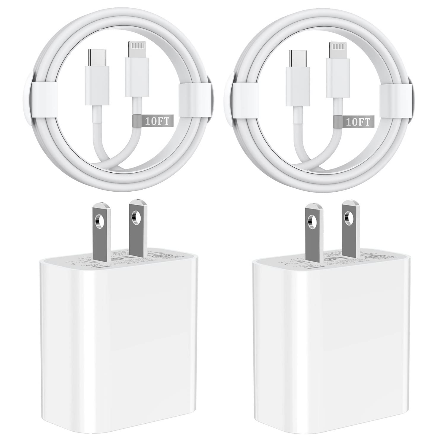 iPhone 14 13 12 Fast Charger 10 FT, [Apple MFi Certified] 2 Pack PD 20W USB C Wall Charger Block with 10FT Extra Long Type C to Lightning Fast Charging Data Sync Cable for iPhone 14 13 12 11 XS XR X 8