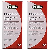 Flora Iron with B-Vitamin Complex Dietary Supplement, Liquid Formula, Vegan Friendly, Kosher, Gluten Free, 7.7 Fluid Ounce (Pack of 2)