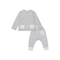 MORI Baby Yoga Pants & Cardigan Set in Grey Stripe - Comfort Unisex Trousers with Pockets and Easy Snap Closure - 3-6 Months