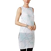 Alfani Womens White Slitted Printed Sleeveless Jewel Neck Top Size: 4