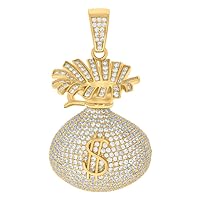 925 Sterling Silver Yellow tone Mens CZ Cubic Zirconia Simulated Diamond Money Bag Currency Fashion Charm Pendant Necklace Jewelry for Men