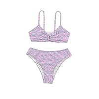 COZYEASE Girls' 2 Piece Ditsy Floral Print Knot Front Ruched Triangle Bikini Swimsuit