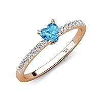 Heart Shape Blue Topaz & Round Diamond 1 1/3 ctw Tiger Claw Set Four Prong Women Engagement Ring 10K Gold