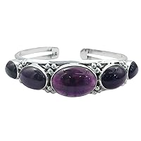 NOVICA Handmade Amethyst Cuff Bracelet on .925 Sterling Silver Indian Jewelry Purple Birthstone [6.25 in L (end to End) x 0.8 in W] 'Mystic Violet'