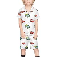 Lorry and Car Toy Pattern Boy's Beach Suit Set Hawaiian Shirts and Shorts Short Sleeve 2 Piece Funny