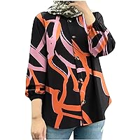 Plus Size Dressy Blouse Women Lantern Sleeve Color Block Button Down Shirts Spring Casual Loose Fit Crewneck Tops