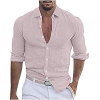 Men's Long Sleeve Cotton Linen Shirt Beach Button Down Shirts Casual Button Up Shirt Hawaiian Summer Boho Tops