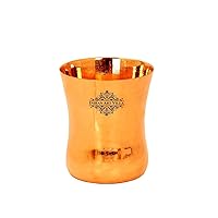 Indian Art Villa Pure Copper Glass Tumbler with Curved Plain Design Tumbler, Drinking Serving Water, Volume-10 Oz