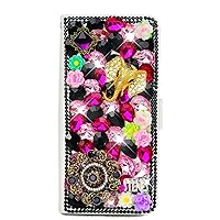 Crystal Wallet Case Compatible with iPhone 14 Pro Max - Elephant Luxury Flower - Colorful - 3D Handmade Glitter Bling Leather Cover with Screen Protector & Beaded Phone Lanyard