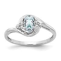 14k White Gold Oval Polished Prong set Open back Aquamarine Diamond Ring Size 7.00 Jewelry Gifts for Women