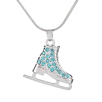 3D Turquoise Crystal Ice Skate Necklace Figure Skating Pendant Skater Necklace Jewelry Gifts for Teens Girls Women