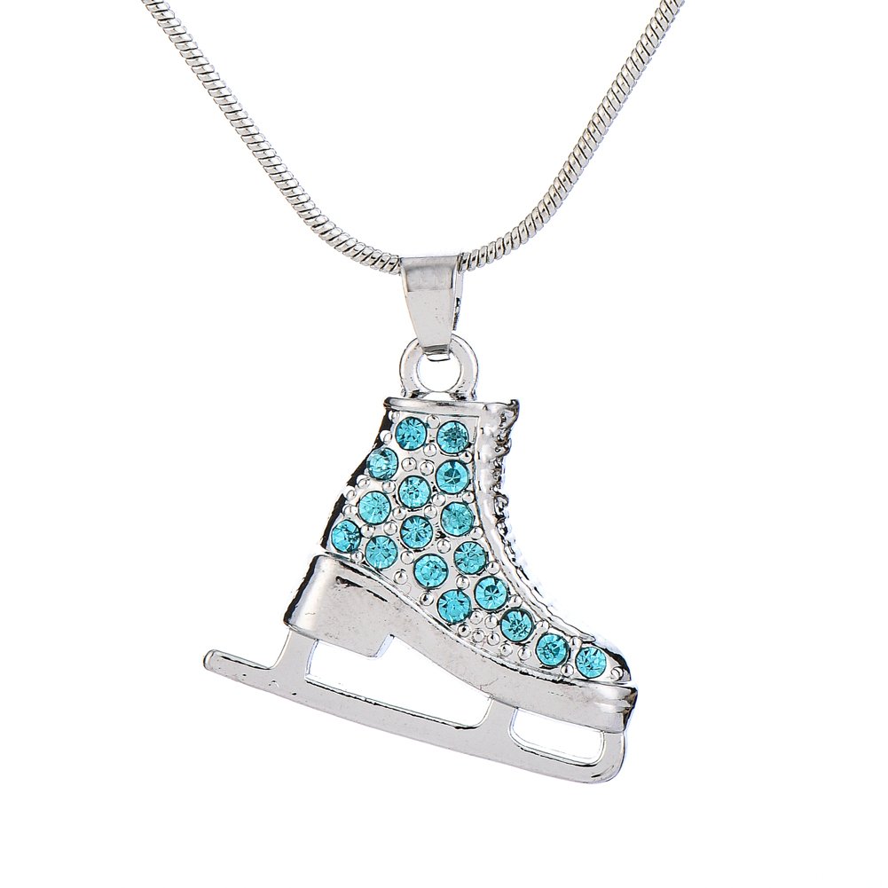 TEAMER 3D Turquoise Crystal Ice Skate Necklace Figure Skating Pendant Skater Necklace Jewelry Gifts for Teens Girls Women