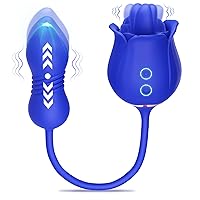 Rose Sex Toy with Thrusting Dildo - 3 in 1 Adult Toys Clitoral G Spot Vibrator Rose Sex Stimulator for Women with 9 Tongue Licking & 9 Thrusting, Nipple Anal Adult Sex Toys & Games for Female Couples