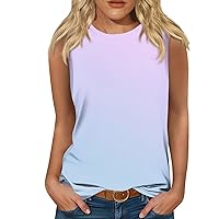 Womens Crewneck Sleeveless Tank Tops Summer Casual Loose Fit Basic Shirts Simple Ombre Sport Workout Yoga Tanks