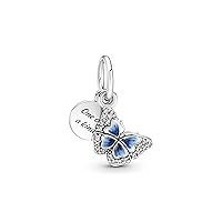 Pandora Blue Butterfly & Quote Double Dangle Charm Bracelet Charm Moments Bracelets - Stunning Women's Jewelry - Made with Sterling Silver, Cubic Zirconia & Enamel