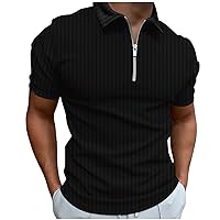 Mens Short Sleeve Polo Shirt Zip Up Casual Summer Slim Fit Lightweight Ribbed Collared Golf Shirt Business Work Shirts