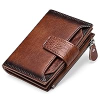GMOIUJ Men's Short Leather Money Baotou Layer Cowhide Casual Money Clip Driver's License Wallet
