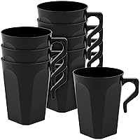 Bluesky Elegant Black Square Plastic Coffee Mugs - 8.5 oz. (Pack of 8) - Uniquely Stylish & Durable Material - Perfect for Everyday Use or Entertaining