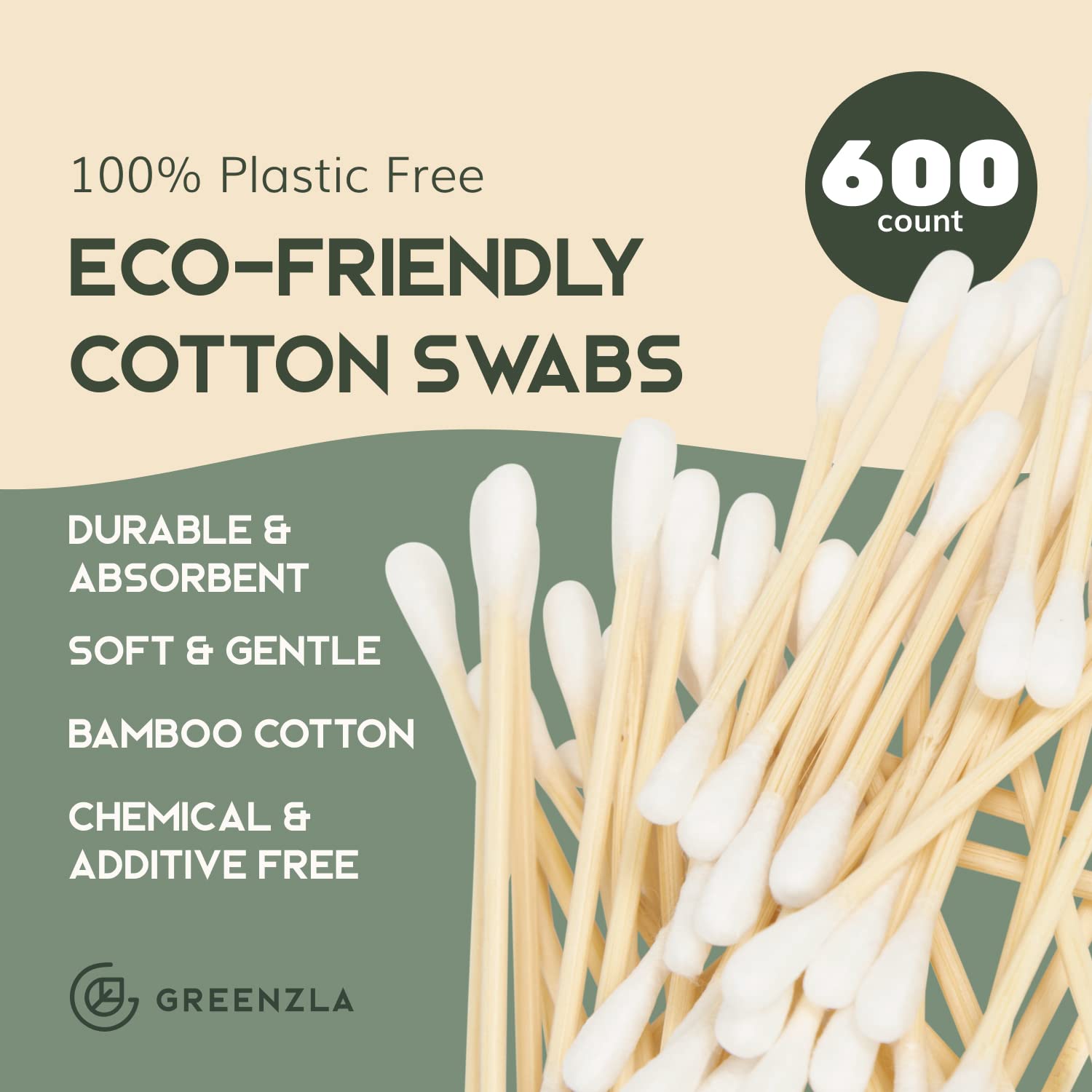 Greenzla Eco-Friendly Bamboo and Cotton Washable Reusable Rounds and Biodegradable Swabs Bundle