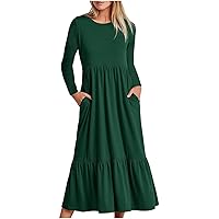 Casual Dresses for Women Trendy Summer Fall Long Sleeve T Shirts Dress Smocked Flowy Elegant Loose Swing Maxi Dress