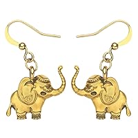 Antique Gold Plated Jungle Elephant Earrings Dangle Drop Cartoon Metal Jewelry for Women Girls Charm Gift (gold-plated-stainless-steel)
