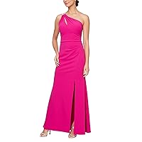Alex Evenings Women's Long Length One Shoulder Dress with Slit, Perfect for Wedding Guest, Summer Or Spring Events