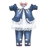 Peacolate 6M-4Years Spring Fall Baby Girls Clothing Set 3pcs Long Sleeve Dress Denim Jacket and Jeans(White,1-2Years)