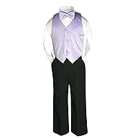 4 Pcs Formal Boy Lilac Lavender Satin Vest Bow Tie Set Suits Baby to Teen