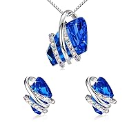Leafael Wish Stone Necklace and Stud Earrings Jewelry Set for Women, September Birthstone Sapphire Blue Crystal Jewelry, Silver Tone Gifts for Women