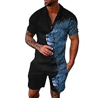 GUINE Mens Casual Zip Up Polo Shirt Shorts Set 2 Piece Outfits Fashion Summer Tracksuit Plus Size Short Sleeve and Shorts Set Sky Blue