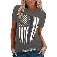 Square Neck Tops for Women for Work Women Casual Independence Day Flag Print T Shirt Short Sleeve Shirt Loose