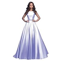 CWOAPO Square Neck Satin Ball Gowns Long Prom Dresses with Belt Beaded Open Back A Line Sleeveless Wedding Dresses 2024