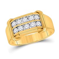 The Diamond Deal 10kt Yellow Gold Mens Round Diamond Double Row Band Ring 3/8 Cttw
