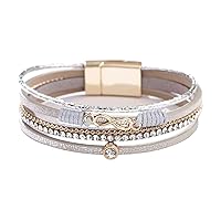 KunBead Jewelry Infinity Leather Wrap Bracelets for Women Handmade Braided Boho Multilayer Magnetic Buckle Bracelet Wristband Cuff Bangle Birthday Gifts