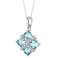 PEORA 925 Sterling Silver Four-Stone Quad Pendant Necklace for Women in Various Gemstones, 6mm Cushion Cut, with 18 inch Italian Chain