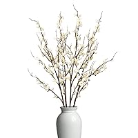 4Pcs Cherry Blossom Branches Artificial Flowers for Spring Summer Indoor Decoration,Faux Long Stem Artificial Flowers for Wedding Home Office Bedroom Party Table Centerpieces Decor(White)