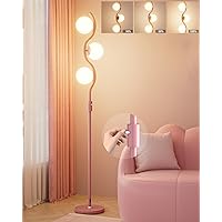 Lightdot 60IN Dimmable (Brightness Adjustable) Globe Floor Lamp, Modern Standing Lamps with 3000K G9 Bulbs Included, Pink Pole Mid Century Tall Lamp for Living Room Bedroom