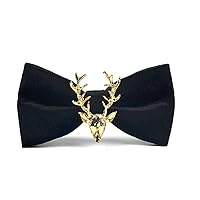Men’s Pre-Tied Bow Ties Golden Metal Deer Velvet Bowtie Adjustable Length Necktie with Gift Box