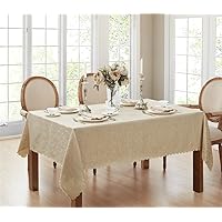 Newbridge Portofino Scalloped Damask Fabric Tablecloth, Wrinkle and Stain Resistant Fine Dining and Holiday Tablecloth, 60 Inch x 120 Inch Oblong/Rectangle, Linen