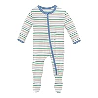KicKee Print Footie with Zipper, Fitted Long Sleeve Pajamas, Ultra Soft Everyday One-Piece, Baby and Kid Clothes, Mythical (Mythical Stripe - 3-6 Months)