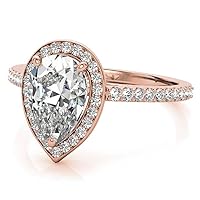 GOLD EDGE 1.50 CT Pear Cut Colorless Moissanite Engagement Ring,Wedding Bridal Ring, Eternity Solid 10K Rose Gold Diamond Solitaire 3-Prong Anniversary Best Ring for Wife