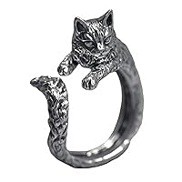 Retro for Cat Ring Animal Open Ring Adjustable Finger Rings Band for Women Girls Jewelry Gifts