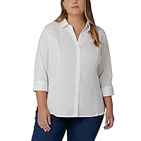 womens Plus Size Easy Care quarter Sleeve Woven Shirt